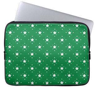 Feestelijke groene en witte sterrenpatroon laptop sleeve