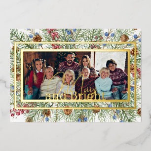 Feestelijke groene foto Merry and Bright Folie Feestdagenkaart