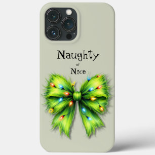 Feestelijke groene Furry Bow-Lights Naughty or Nic iPhone 13 Pro Max Hoesje