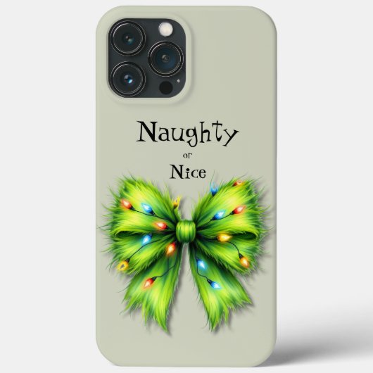 Feestelijke groene Furry Bow-Lights Naughty or Nic Case-Mate iPhone Case (Achterkant)