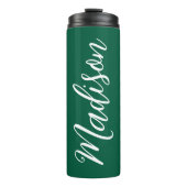 Feestelijke Groene Kerst Wit Handgeschreven Naam Thermosbeker (Voorkant)