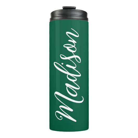 Feestelijke Groene Kerst Wit Handgeschreven Naam Thermosbeker (Voorkant)