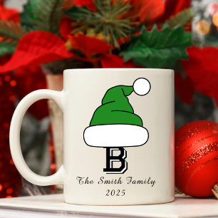 Feestelijke Groene Kerstman Hoed Monogram Familie  Koffiemok
