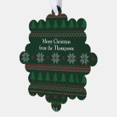 Feestelijke Groene Lelijke Kersttrui Party Custom Ornament Kaart (Links)