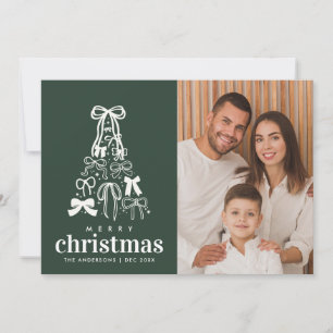 Feestelijke Groene Lint Foto Tweezijdig Kerstmis Feestdagenkaart
