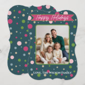 Feestelijke groene Polka Dot Photo Holiday Kaart (Voorkant / Achterkant)