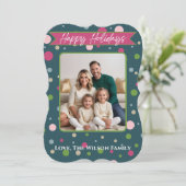 Feestelijke groene Polka Dot Photo Holiday Kaart (Staand voorkant)