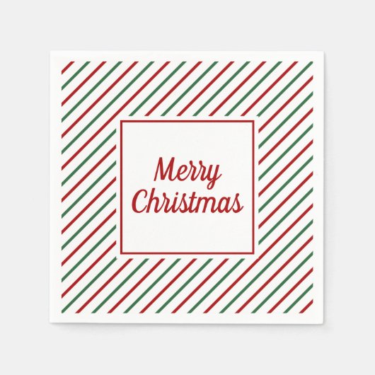 Feestelijke Groene Rode Strepen Kerstmis Servet (Voorkant)