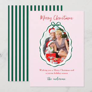 Feestelijke groene roze lintlijst foto Kerstmis   Feestdagenkaart