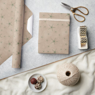 Feestelijke groene stervuurwerkjes Rustieke Kraft Cadeaupapier
