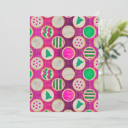 Feestelijke handgeschilderde suikerkoekjes op hete feestdagenkaart (Staand voorkant)