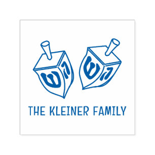 Feestelijke Hanukkah Dreidels familienaam Zelfinktende Stempel