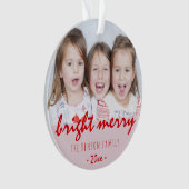 Feestelijke Helder Blij Schrift Rode Kerst Foto Ornament (voorkant)