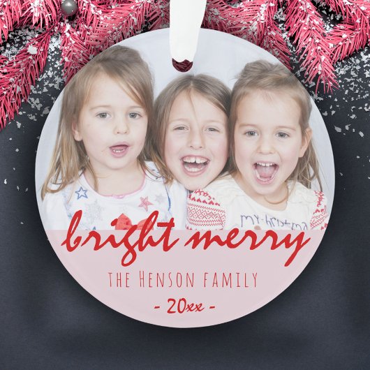 Feestelijke Helder Blij Schrift Rode Kerst Foto Ornament