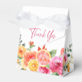 Feestelijke heldere bloemen snijden citrus bruilof bedankdoosjes (Voorkant Zijde)