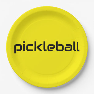 Feestelijke Heldergele Moderne Zwarte PICKLEBALL T Papieren Bordje