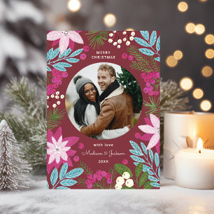 Feestelijke helderrode Bourgondische kerstkaart