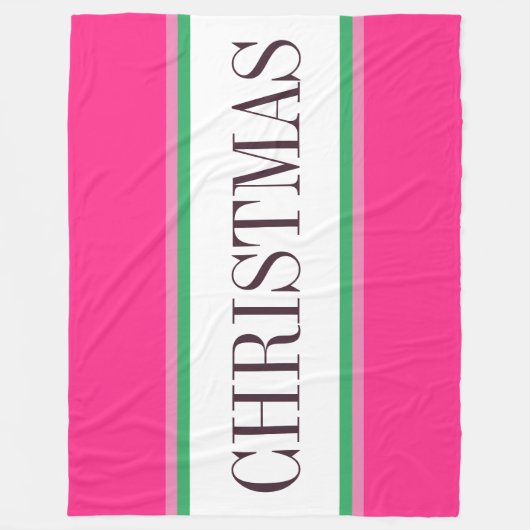Feestelijke Helderroze Groen Witte KERSTSTREPEN Fleece Deken (Voorkant)