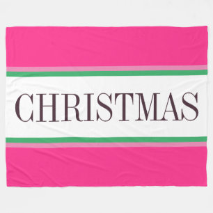 Feestelijke Helderroze Groen Witte KERSTSTREPEN Fleece Deken