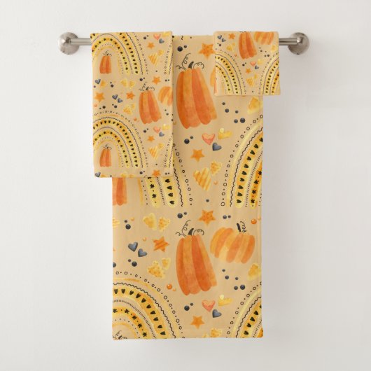 Feestelijke herfst Boho regenboog badhanddoek set Bad Handdoek (Insitu)