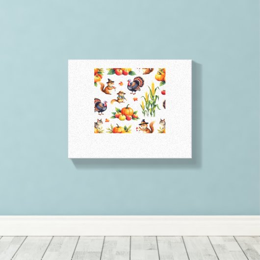 Feestelijke Herfst Oogst Waterverf Patroon Classic Canvas Afdruk (Insitu (Houten vloer))