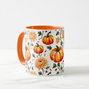 Feestelijke herfstpompoenen en chrysanten mok