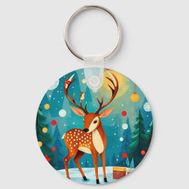 Feestelijke herten in een besneeuwd bos sleutelhanger