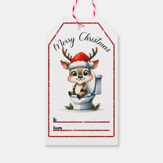 Feestelijke herten label in een wc-scene cadeaulabel (Achterkant)
