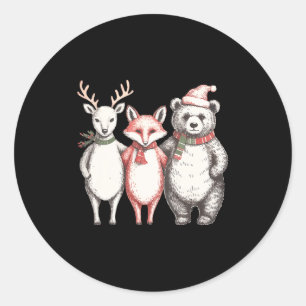 Feestelijke herten, vos, beer Retro Cottagecore vi Ronde Sticker