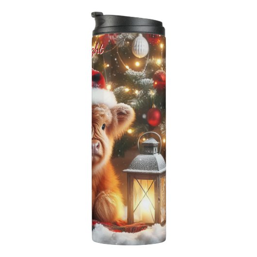 Feestelijke Highland Calf Christmas Thermosbeker (Geroteerd rechts)