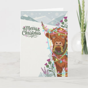 Feestelijke Highland Cow Schotse Kerstkaart Kaart