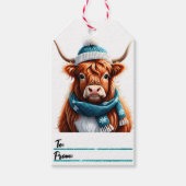 Feestelijke Highland koe Kerst labels Cadeaulabel (Voorkant)