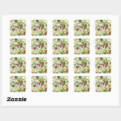Feestelijke Holly Berry en Evergreen Waterverf Vierkante Sticker (Vel)
