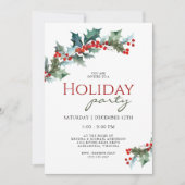 Feestelijke Holly Botanical Holiday Party Kaart (Voorkant)