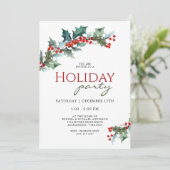Feestelijke Holly Botanical Holiday Party Kaart (Staand voorkant)