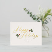 Feestelijke Holly Folie Holiday Kaart (Staand Voorkant)