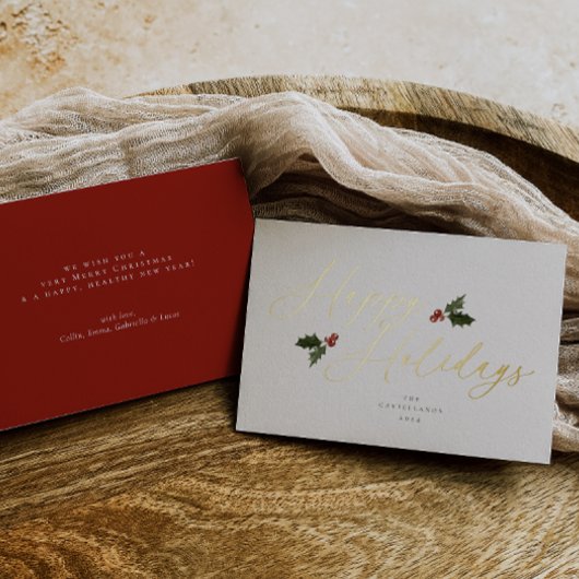 Feestelijke Holly Folie Holiday Kaart