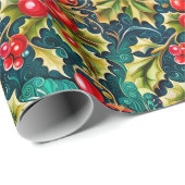 Feestelijke Holly Holiday Cadeaupapier (Rol Hoek)