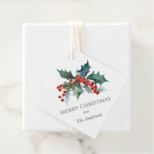 Feestelijke Holly Vrolijk Kerstfeest met Naam Bedankjes Labels (In situ)