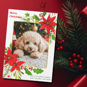 Feestelijke Hond Foto Rode Kerst Poinsettia Magnee