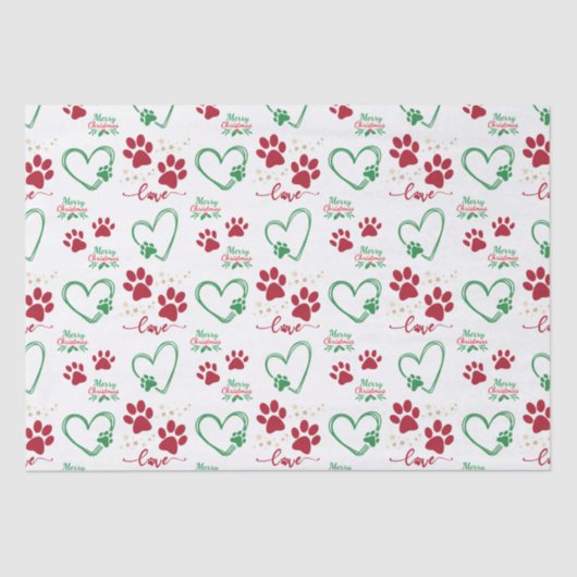 Feestelijke HOND PAW PRINTS en LIEFDE HARTEN Kerst Tissuepapier (Voorkant)