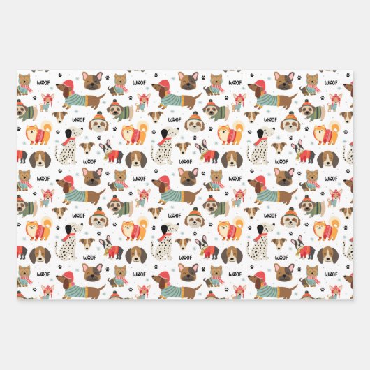 Feestelijke Honden In Vakantie Truien Patroon Inpakpapier Vel (Voorkant 3)