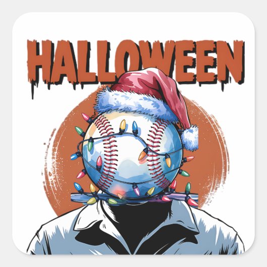 Feestelijke honkbal: Halloween ontmoet Kerstmis Vierkante Sticker (Voorkant)