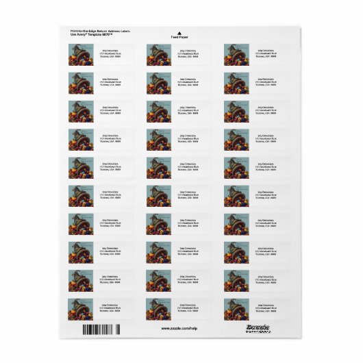 Feestelijke hoorn des overvloeds Thanksgiving labe Etiket (Full Sheet)