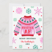 Feestelijke Horrorsweater & Sneeuwvlokken Koppel Feestdagenkaart (Voorkant)