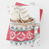 Feestelijke Hot Cocoa Mok 3-Pack Kerstcadeau Wrap Inpakpapier Vel (In situ)