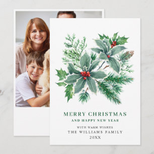 Feestelijke Hulst Bes Foto Kerst Groet Feestdagenkaart