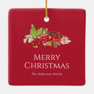 Feestelijke hulstbes en groenwaterverf keramisch ornament