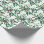 Feestelijke Hulstbes Waterverf Kerstvakantie Cadeaupapier (Hoek)