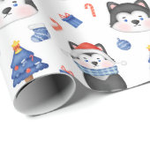 Feestelijke Husky Kerstmis Cadeaupapier (Rol Hoek)